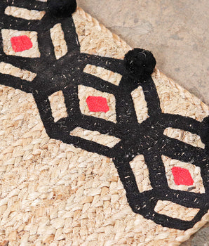 Large Handwoven Natural Jute Rug - Black Hexagon