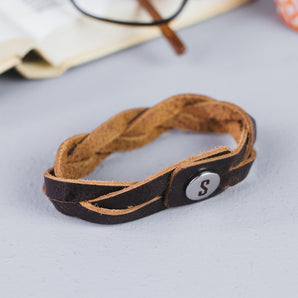 Large Woven Brown Leather Bracelet
