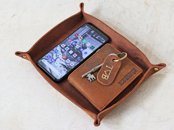 Leather Valet Tray Large Handmade Scaramanga