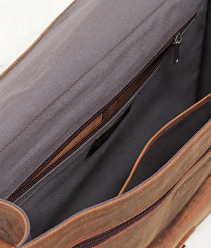 Men's Vintage Leather Satchel 15 Inch With Pocket & Handle