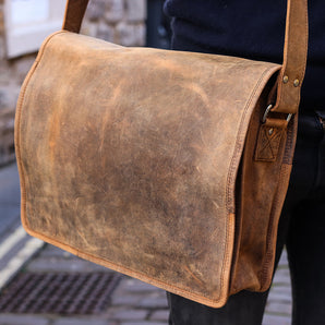 Mens Leather Messenger Bag Medium 15 Inch