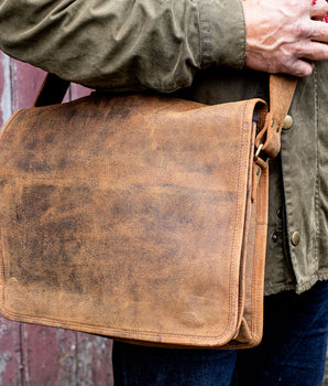 Mens Leather Messenger Bag Medium 15 Inch