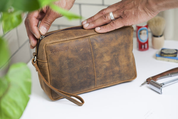 Men s Leather Wash Bag Travel Accessory Scaramanga