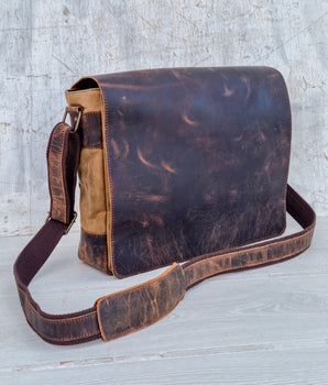 Women's Canvas and Leather Messenger Bag