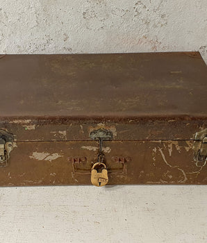 Old Metal Brown Storage Trunk