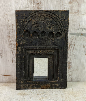 Medium Carved Wooden Mirror - Black