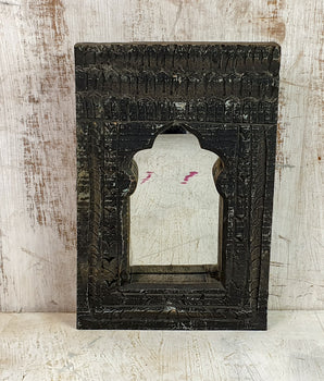 Large Carved Wooden Mirror - Black