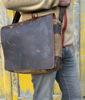 Men's Canvas and Leather Messenger Bag