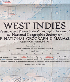 Old Vintage Wall Map - West Indies