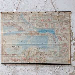 Old Vintage Wall Map - West Indies