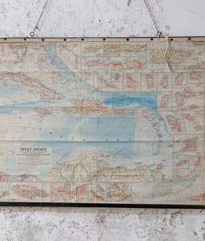 Old Vintage Wall Map - West Indies