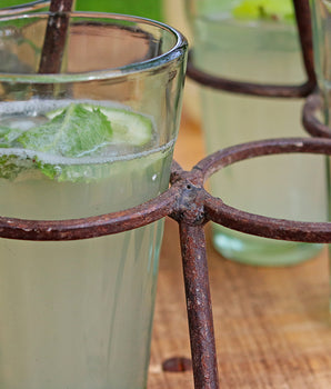 Old Metal Glass Tray Holder - 6 glasses