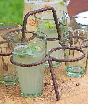 Old Metal Glass Tray Holder - 6 glasses