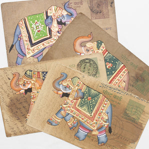 Hand-painted Vintage Indian Postcard - Elegant Elephants