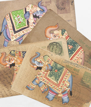 Hand-painted Vintage Indian Postcard - Elegant Elephants