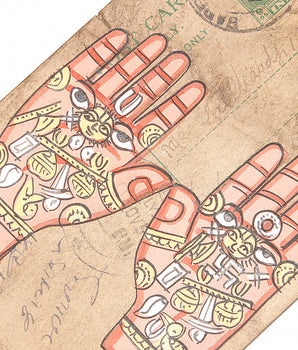 Hand Painted Vintage Postcard - Healing Hands