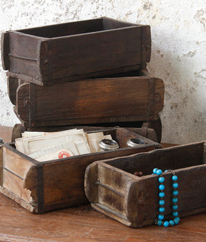 Set Of 5 Vintage Brick Moulds, Wooden Storage Boxes, Wooden Display Boxes