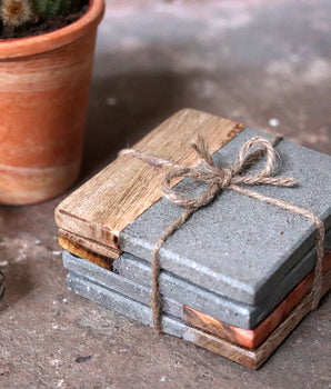 Set of 4 Cement and Wood Coasters