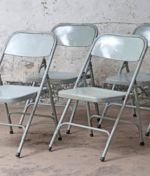 Set Of 4 Vintage Grey Metal Folding Chairs