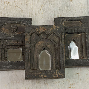 Small Carved Wooden Mirror - Black