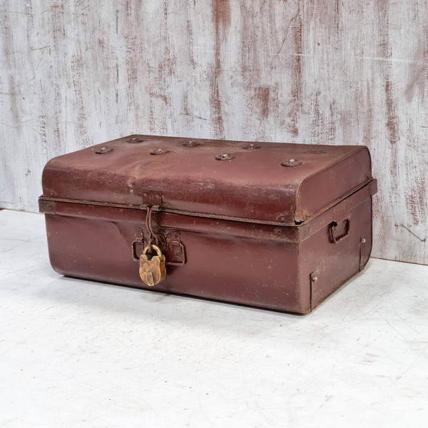 Old Red Metal Trunk - Vintage Luggage by Scaramanga