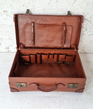 Large Antique Brown Leather Suitcase