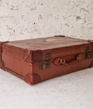 Large Antique Brown Leather Suitcase