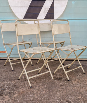 Set Of 4 Vintage White Metal Folding Chairs