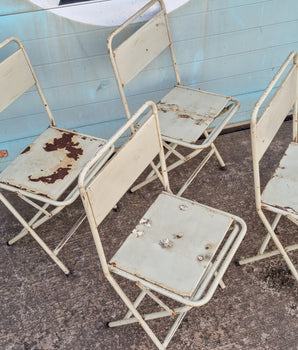 Set Of 4 Vintage White Metal Folding Chairs