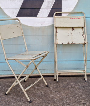 Vintage Off-White Metal Folding Chair