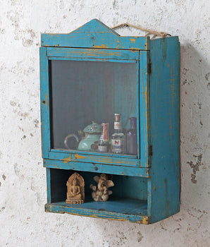 Vintage Blue Wall Display Cabinet