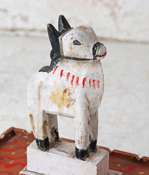 Vintage Painted Holy Cow On Wooden Base