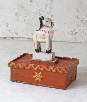 Vintage Painted Holy Cow On Wooden Base