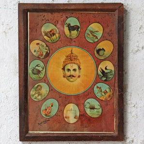 Vintage Surya and Zodiac Signs Indian Print by Ravi Varma