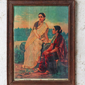 Vintage Ravi Varma Print - Radha and Sakhi