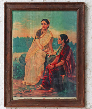 Vintage Ravi Varma Print - Radha and Sakhi