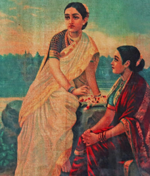 Vintage Ravi Varma Print - Radha and Sakhi