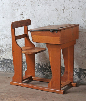 Antique Oak School Desk and Chair